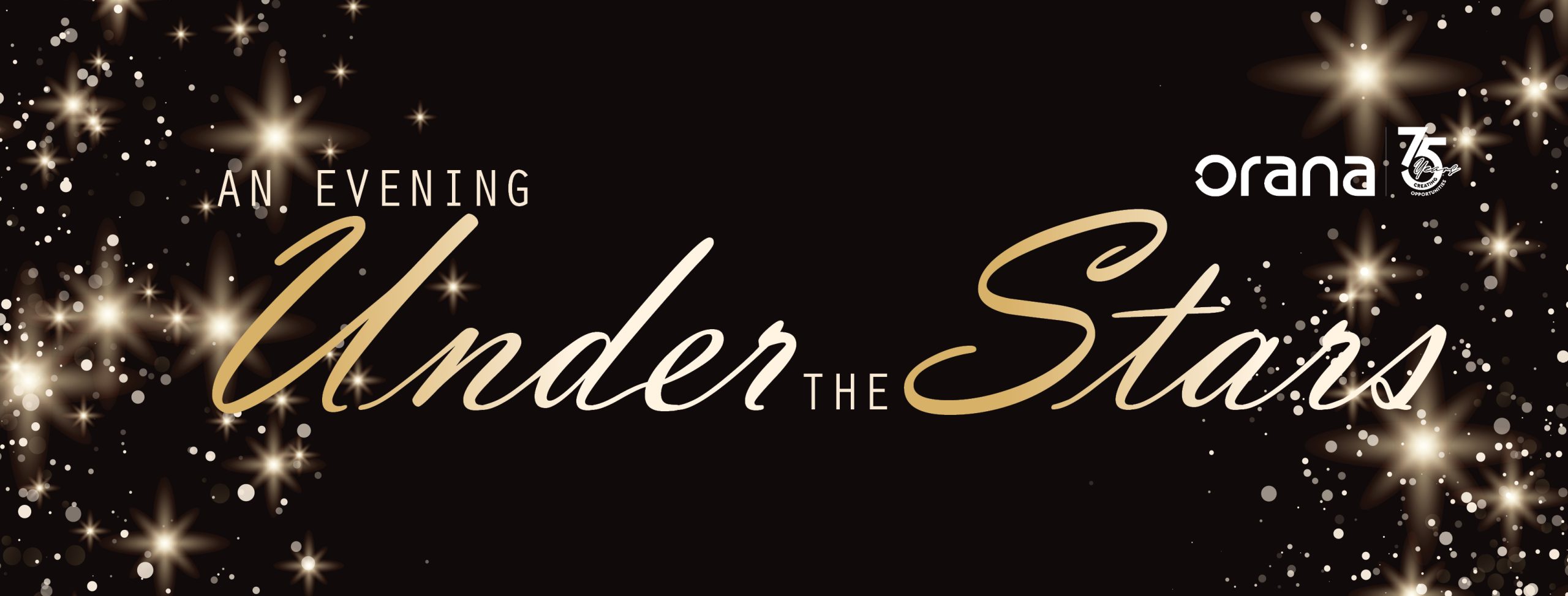 Sparkly background with An Evening Under the Stars written in gold